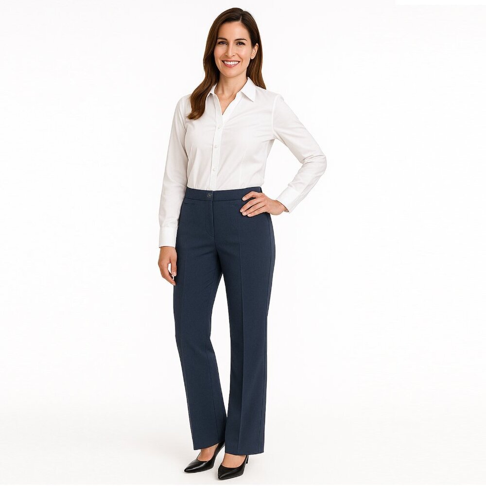 Vintage Laura Trouser Pants Navy Blue Office Workwear 90s Y2K Elastic Waist Sz 6